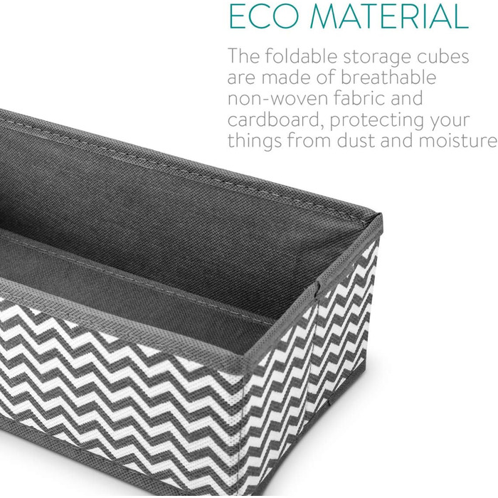 Navaris Storage Boxes Organizer Organization System Fabric Boxes - 12 Pieces in Various Sizes - for Wardrobe and Drawers - Foldable (Gray - White)