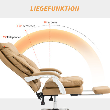 HOMCOM Ergonomic Office Chair with Lumbar Support, Foldable Armrests, and Footrest - Light Brown