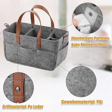 Фетрова сумка-кошик, 16л, з відділеннями, складана, міцна, сіра, 38x23x18 см. Ідеальна для пікніків, покупок та транспортування дров.