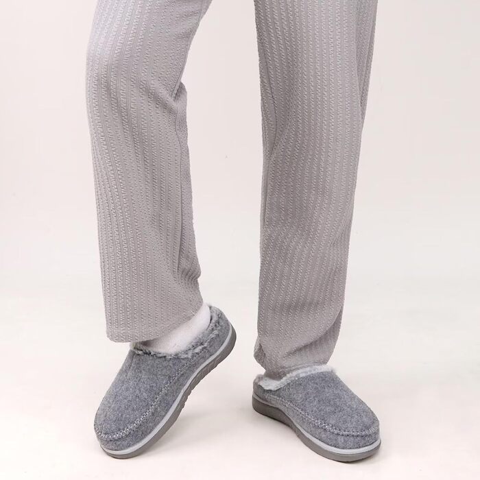 Чоловічі капці KuaiLu з піною з пам'яті, зручні, ручної роботи, з мікрозамшею, на слизькій підошві, з підтримкою склепіння стопи, з теплою підкладкою з штучного хутра, гумова підошва, для дому та вулиці (47 EU, Сірий хутро)