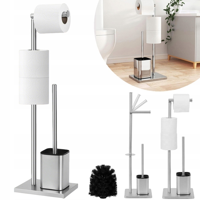 Підставка-тримач для туалетного паперу та йоржика для унітазу, срібляста, нержавіюча сталь, стиль Лофт