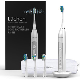 Електрична звукова зубна щітка Lächen Sonic RM-T8B з 4 насадками, таймером, 3 режимами та 3 рівнями вібрації, білий