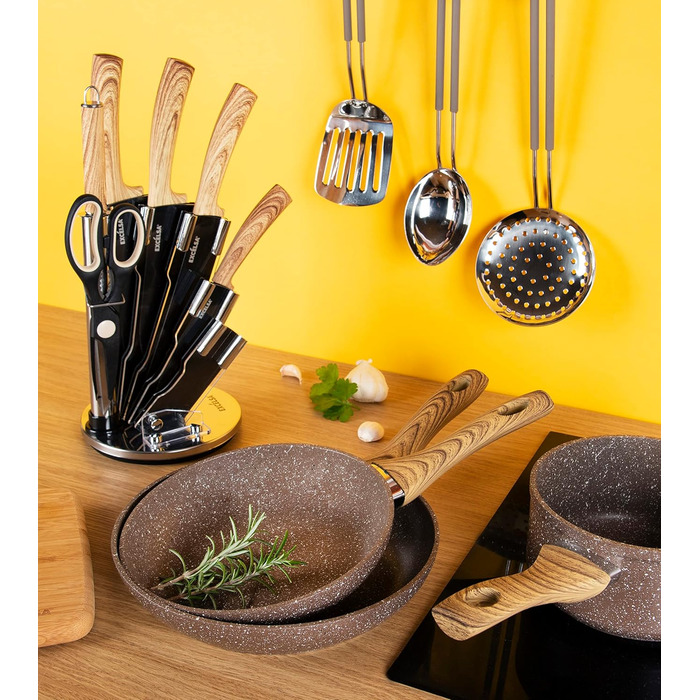 Набір сковорідок Excelsa Wood & Stone Set 3 шт. з антипригарним покриттям, алюміній, ковані