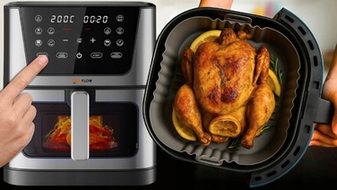 Аерофритюрниця MEMFLOW 8л, 1800 Вт, 14 програм, сенсорне керування, срібляста