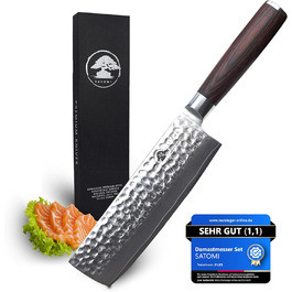 Японський ніж Nakiri Satomi® з 18 см лезом з 67 шарів дамаської сталі, традиційний стиль, професійний кухонний ніж для шеф-кухаря з ручкою з паккавуда