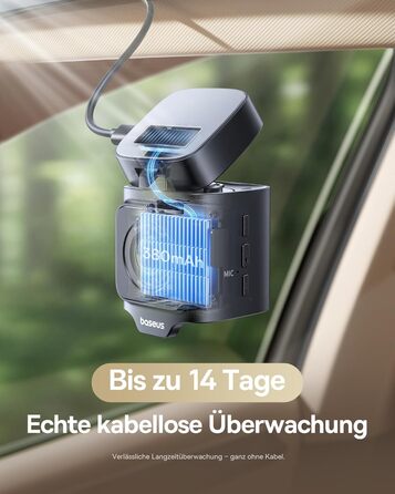 Автомобільний відеореєстратор Baseus VD1 Pro 4K+1080P з сонячною панеллю, режимом паркування, STARVIS нічним баченням, GPS, 5GHz Wi-Fi та карткою пам'яті 32GB