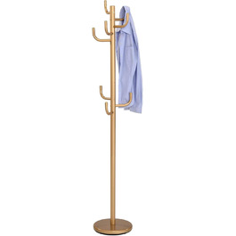 IDIMEX Clothes Rack Mila made of metal, a practical coat rack with 8 hooks. Timeless hat stand with round plate base (Gold)