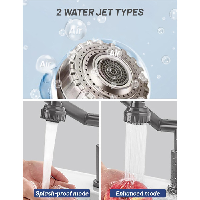 Кухонний змішувач Vorfenster з поворотним гусаком 1080°, 2 режими струменя, нержавіюча сталь, для кухні/ванної кімнати