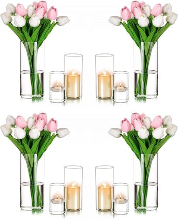 Candle Holders Glass Candle Holders Candle Stands Glass Cylinders: Romadedi 12-Piece Set of Candle Holders for Pillar Candles, Floating Candles, Candle Glass Vase for Wedding Party Dining Table Table Decoration Living Room Decor
