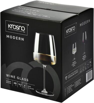 Набір келихів Krosno для білого, рожевого вина та Prosecco, 4 шт., об'єм 650/480 мл, сучасна колекція, ідеально для дому, ресторану та кухні, можна мити в посудомийній машині