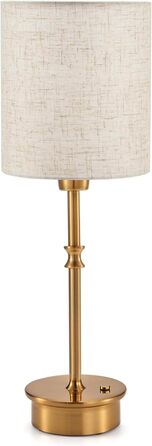 Нічна лампа OCEST на акумуляторі, сенсорне керування, регулювання яскравості, декоративне освітлення для дому, кухні, тераси, обіднього столу. Тканинний абажур кольору античне латунь, висота 41,5 см