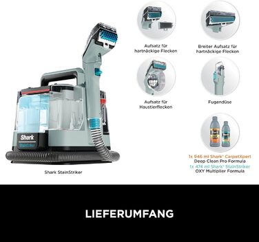 Shark Бездротовий видальник плям, портативний пилосос для прання та видалення запахів, HX100EUCP (2 засоби для чищення StainStriker)