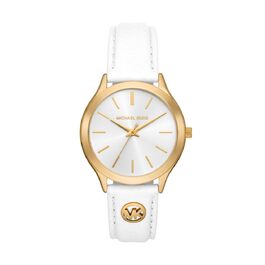Жіночий годинник Michael Kors Slim Runway: кварцовий механізм, 38 мм, шкіряний ремінець (Золотистий та Білий)