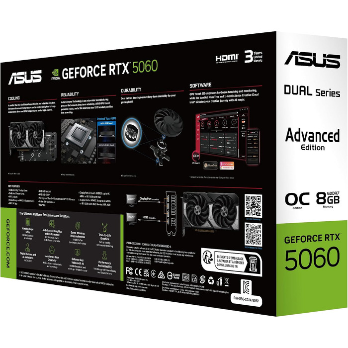 Ігрова відеокарта ASUS TUF Gaming GeForce RTX 5060 OC Edition 8GB GDDR7, PCIe 5.0, DLSS 4, чорна