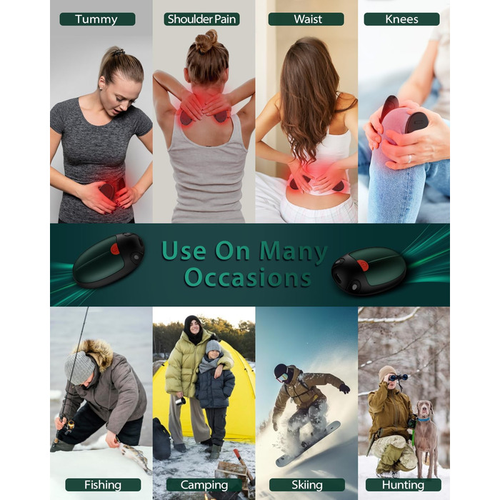 Електричні грілки для рук, набір 2 шт. USB, 20 годин тепла, 3 температурні режими, для спорту та Raynaud's, зелені