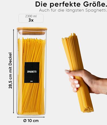 Набір скляних контейнерів для зберігання Deco haus® (6 шт.) з кришкою, етикетками - герметичні банки для круп, макаронів, спецій