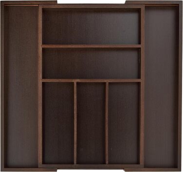 Relaxdays Cutlery Drawer Organizer, Pull-Out, Variable Width, 5-7 Compartments, Bamboo Organizer, HBT: 5x48x46cm, dark brown