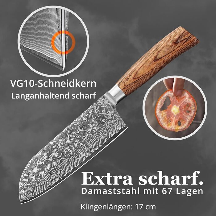 Ніж Santoku Wakoli EDIB Pro Дамаск (VG10) 17 см, рукоять Pakkawood, в подарунковій коробці – для м'яса, риби, овочів