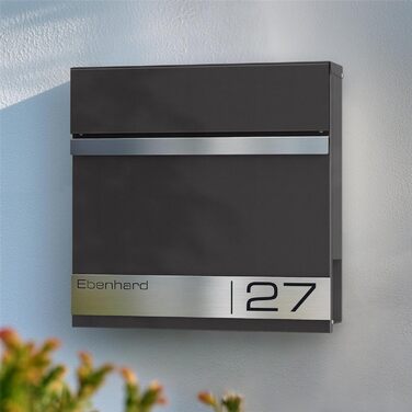 Поштова скринька Metzler Premium з газетницею Anthrazit (Антрацит) та іменним шильдиком - настінна, з нержавіючої сталі V2A з порошковим покриттям RAL 7016, модель Stencil
