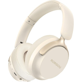 RORSOU B8 Бездротові навушники Over-Ear Bluetooth з мікрофоном, 6 режимів EQ, 50 годин роботи, глибокий бас, Hi-Fi стерео, для iPad/Tablet/PC (Бежево-Білий)