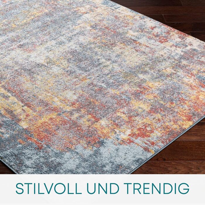 Surya Miami Living Room Rug - Modern Abstract Design with Marble Look for Living Room, Dining Room, Bedroom - Large Marble Rug, Soft Short Pile Carpet 120x170 cm in Dark Blue, Rust and Gray Blue and Orange 120 x 170 cm (Rectangular)
