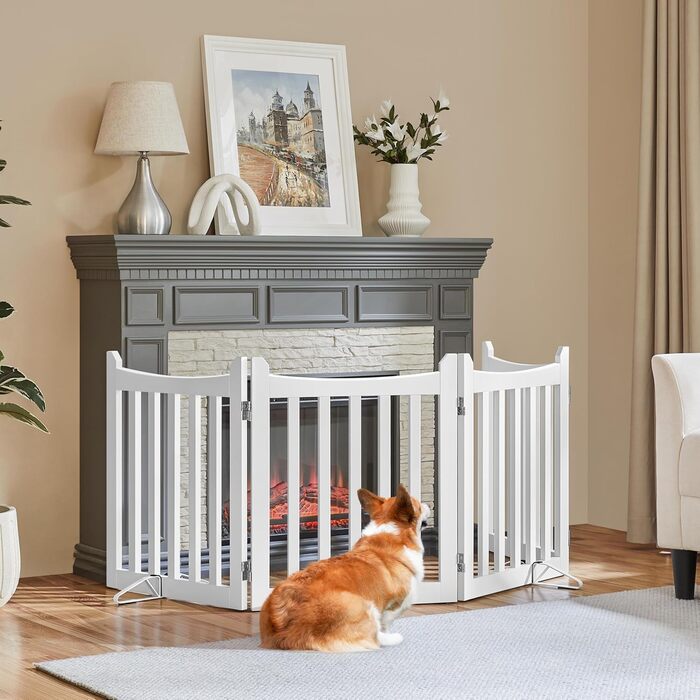 Yaheetech Freestanding Dog Gate - 4 Panel Pet Barrier, 60.5 x 201.5 cm - White