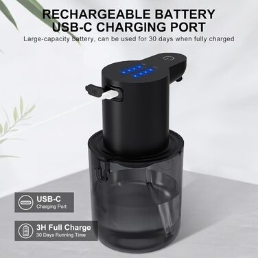 Автоматичний диспенсер для рідкого мила Cuteefun, 400 мл, сенсорний, індикатор заряду, 4 рівні дозування, для ванної/кухні, чорний