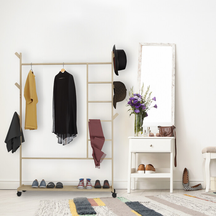 Relaxdays Bamboo Rolling Clothes Rack
