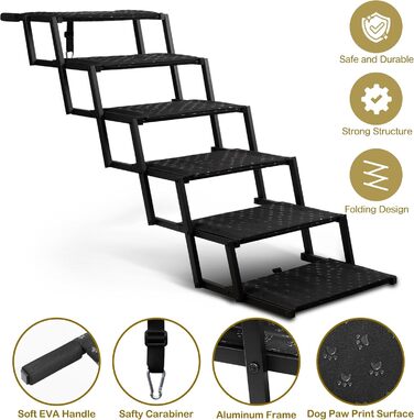 Сходинка для собак у машину – складана пандус для великих собак з неслизькою поверхнею, портативна сходинка для авто, SUV, вантажівок, підтримує до 70 кг, (ширина 6 сходинок)