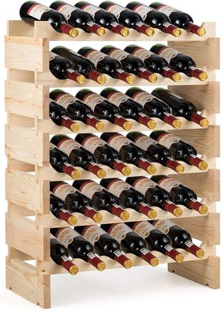 COSTWAY Wooden Wine Rack, Stackable, Bottle Rack for 36 Bottles, Wine Stand with 6 Levels, Wooden Shelf, Bottle Holder for Kitchen, Dining Room, Bar, Cellar, 63 x 28 x 85 cm