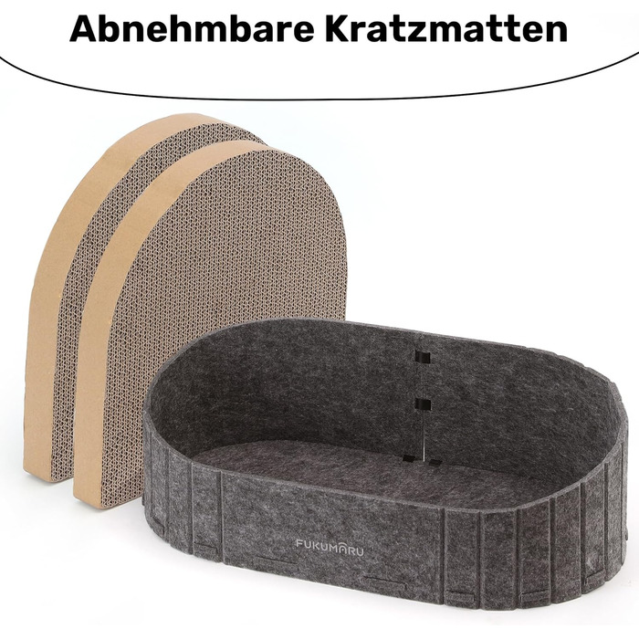 Кразбокс для котів FUKUMARU: диван з картону та фетру, 61 см, сірий