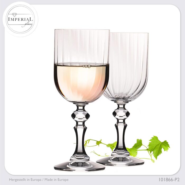 Набір з 6 витончених келихів для білого вина 'Прага' 320 мл, Crystalline скло, стійке до миття в посудомийній машині, вінтажний стиль, прозорі