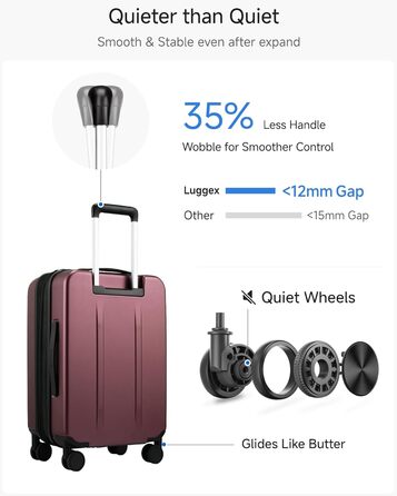 Чемодан-валіза LUGGEX на ручках, ручна поклажа з відділенням для ноутбука – Розширюваний жорсткий кейс з полікарбонату з TSA-замком (56×38×24 см) (Червоний)