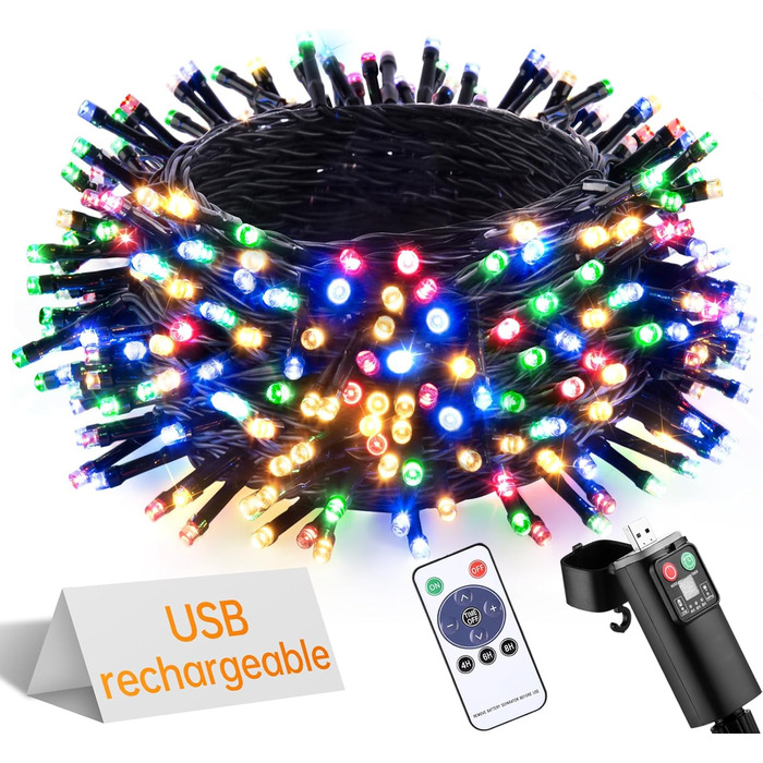 LED гірлянда на батарейках/USB, 10м, 100 LED, тепле біле світло, з таймером, вологостійка, для декору на Різдво, весілля, вечірки, балкона, саду