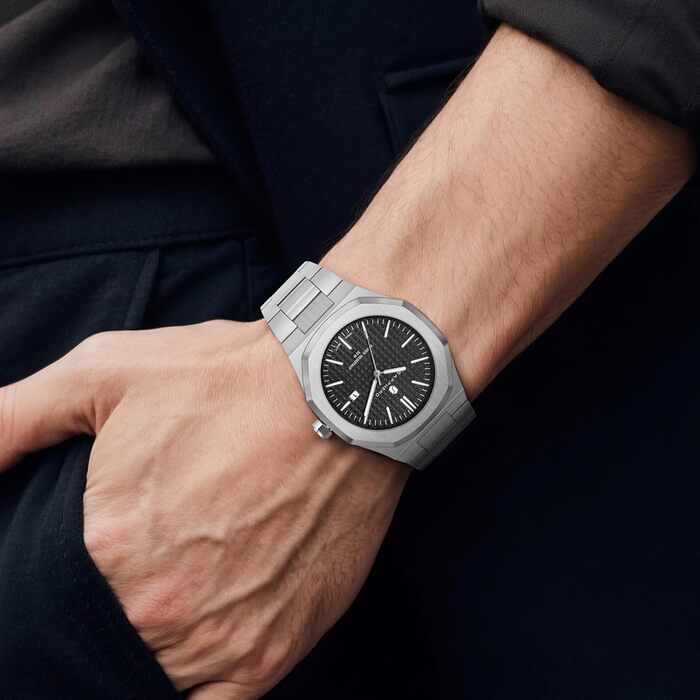 Годинник SAPPHERO для чоловіків з нержавіючої сталі, 50M водостійкий, класичний аналоговий кварц з календарем. Елегантний подарунок для чоловіків (сріблястий браслет/чорний циферблат)