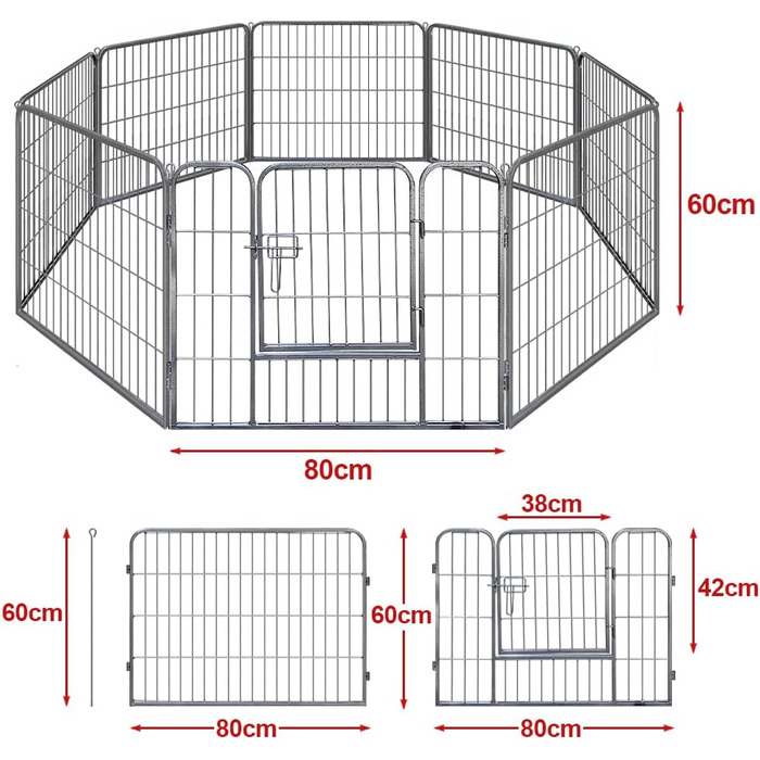 Загін для собак, комплект з 8 панелей, 80x60 см, зона відпочинку для собак та домашніх тварин, для дому та вулиці