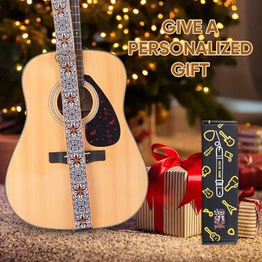 Гітарний ремінь Jacquard з вишивкою з бавовни з кінцями з натуральної шкіри для акустичної гітари GS-89-1 Petal Brown