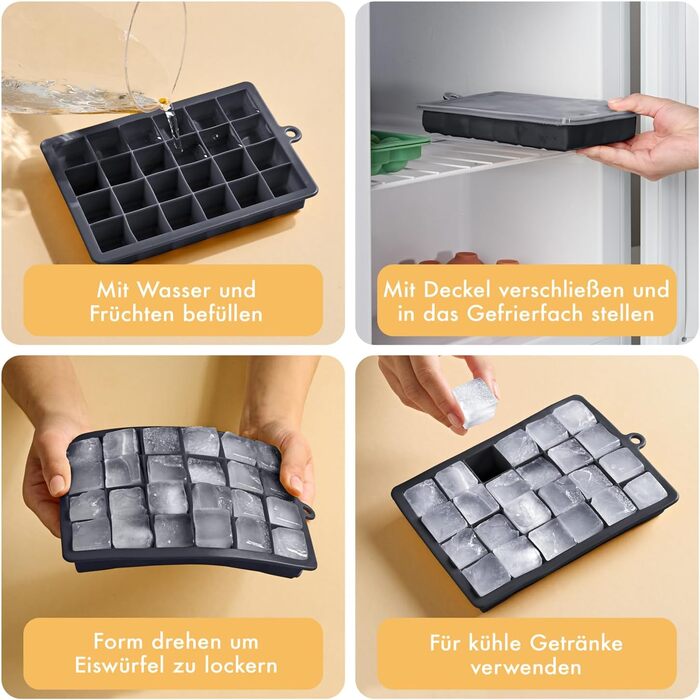 Форми для льоду Blumtal Silikon 2x24 - з кришкою, 2.6 см, BPA Free, чорно-синій