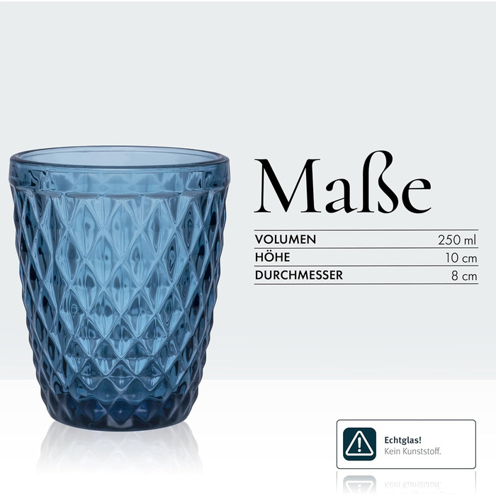 Norqvist Drinking Glasses Set Colorful - Glass Set - Colored Water Glasses, Juice Glasses - Set of 6, 250 ml - Dishwasher Safe - Modern Design with Patterns