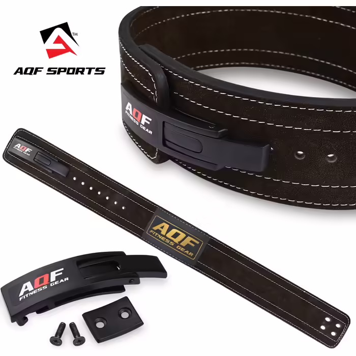 Пояс для важкої атлетики AQF з важільною пряжкою, 4'' ширини, 10 мм шкіра, замшевий підклад, для пауерліфтингу, фітнесу, присідань і тяги, чоловічий/жіночий, розмір L, чорний