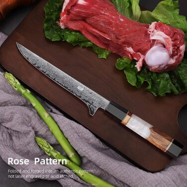Японський ніж Kiritsuke FINDKING 9 дюймів (5,5 дюймів для філетування), Дамаск, для професійних та домашніх кухарів (серія BLACK-ROSE)
