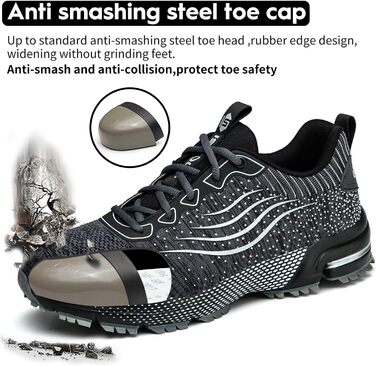 Чоловічі та жіночі робочі черевики з металевим капаком, спортивні, з амортизацією, неслизькі (47 EU, Сірий)