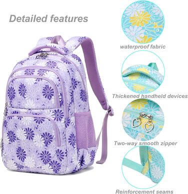 Шкільний рюкзак ZHIERNA для дівчаток-підлітків: комплект з пеналом та ланч-боксом (фіолетовий)