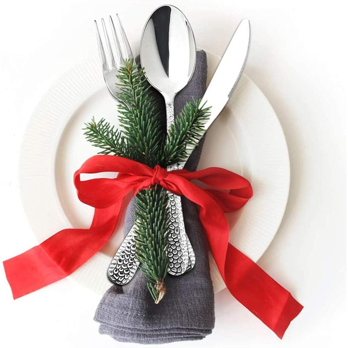 HaWare Набір столових приборів, 60 предметів: нержавіюча сталь, для 12 осіб (ніж, виделка, ложка), сучасний дизайн з молотковою ручкою, для дому, вечірки, готелю, ресторану, високоглянцеве покриття, придатний для миття в посудомийній машині