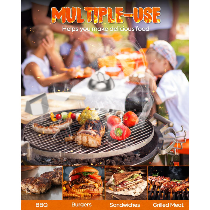 Набір для приготування бургерів Warmodern 3-TLG з нержавіючої сталі: прес 14 см, дзвоник, лопатка | Професійний аксесуар для гриля