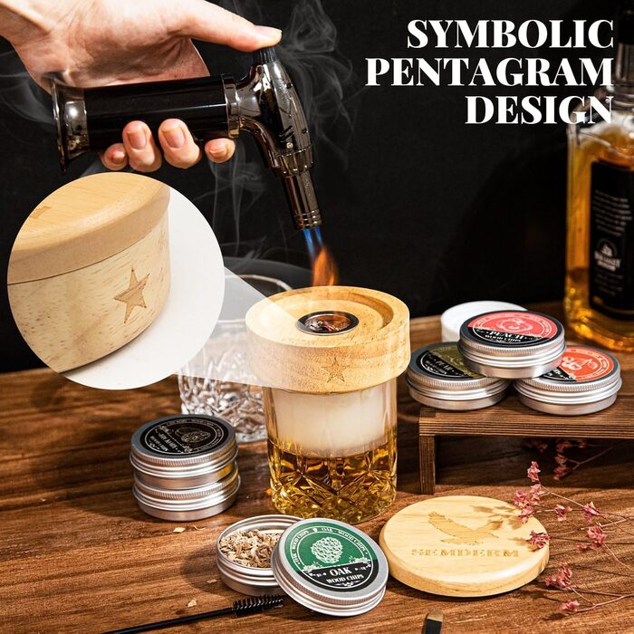 Набір для копчення віскі, ретро-дизайн, з ліхтариком, 6 смакових стружок, 2 склянки, 2 форми для кубиків льоду, набір для коктейлів, подарунок для чоловіків, батька, набір для копчення бурбону