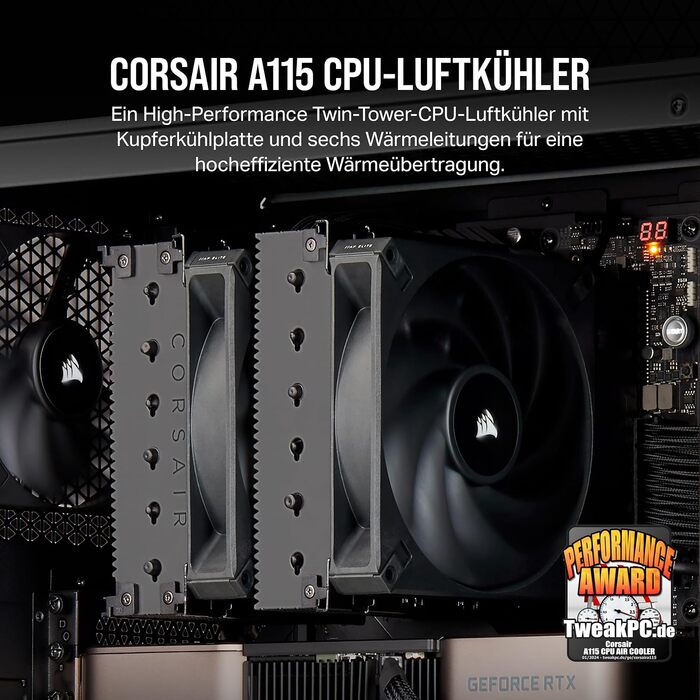 Корпус Corsair A115 з повітряним охолодженням CPU - 2 вентилятори AF140 Elite, чорний