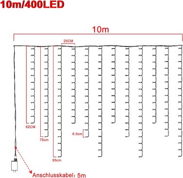 Ланцюжок прикрас LED 10м, 600 LED, теплий білий, 8 режимів, для дому та саду, IP44, вологостійкий, для святкування (Новий рік, Вечірка, Хелловін)