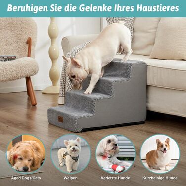 Сходинка для собак COZY KISS, 5 сходинок, 60 см, сіра. Підходить для маленьких собак та котів, знімний чохол, 60x45x45 см