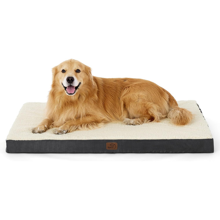 Ортопедичне ліжко для собак BEDSURE - великі породи, 112x81x8 см, м'яке, миється, сіре/бежеве